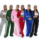 EVE Striped Patchwork Zipper Thickened Two-piece Pants Set SFY-562