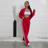 EVE Striped Patchwork Zipper Thickened Two-piece Pants Set SFY-562