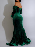 EVE Long Sleeve Off Shoulder Split Maxi Dress AIL-303