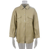 EVE PU Leather Lapel Shirt Coat GPBY-1441