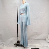 EVE Solid Color Sport Slim Flare Pants Suit GPBY-15987