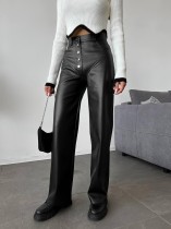 EVE High Waist PU Leather Patchwork Pants GPBY-15822