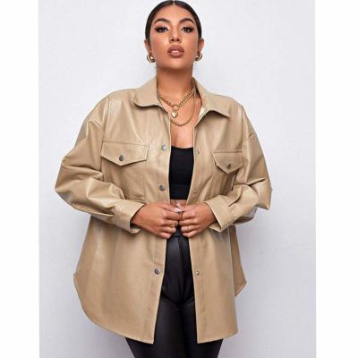 EVE PU Leather Lapel Shirt Coat GPBY-1441