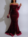 EVE Long Sleeve Off Shoulder Split Maxi Dress AIL-303
