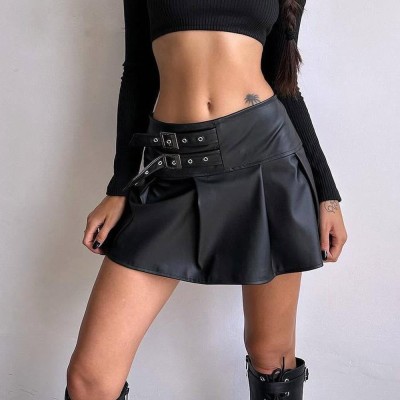 EVE PU Leather Pleated Mini Skirt GPBY-16561