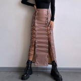 EVE Solid Color Split Tie Up Long Skirt GPBY-16556