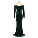 EVE Long Sleeve Off Shoulder Split Maxi Dress AIL-303