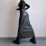 EVE Solid Color Split Tie Up Long Skirt GPBY-16556