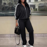EVE Plus Size Stripe Patchwork Zipper Two Piece Pants Set NY-10959
