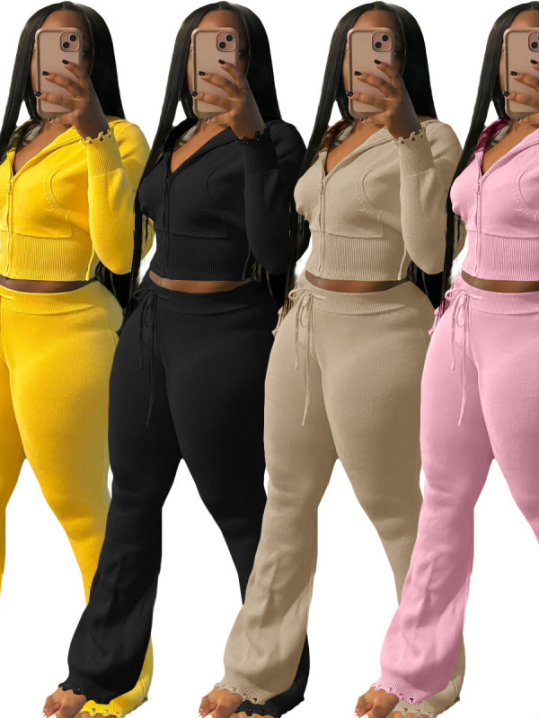 EVE Fashion Knits Hooded Sport Sweater Two Piece Pants Set NYF-8186