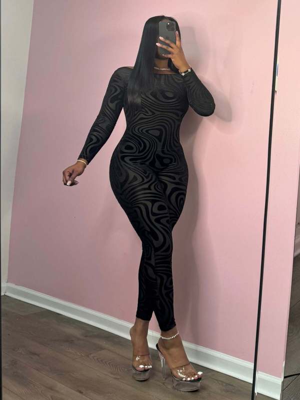 EVE Print Long Sleeve Backless Skinny Jumpsuit GCNF-0226