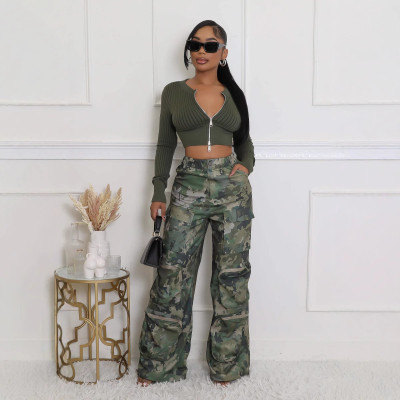 EVE Camouflage Print Loose Straight Pants GSMJ-6976