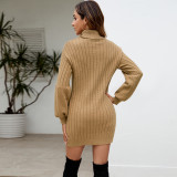 EVE Solid Color High Collar Sweater Dress GDAM-7187