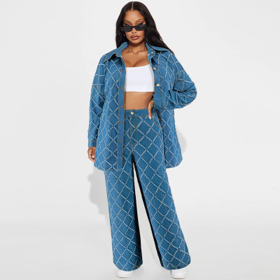 EVE Plaid Print Long Sleeve Loose Pants Suit GDAM-218571
