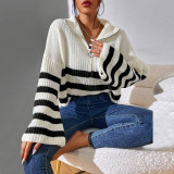 EVE Stripe Contrast Color Print Sweater GDAM-1023