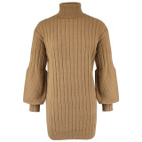 EVE Solid Color High Collar Sweater Dress GDAM-7187