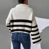EVE Stripe Contrast Color Print Sweater GDAM-1023