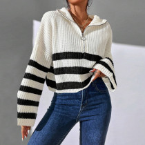 EVE Stripe Contrast Color Print Sweater GDAM-1023