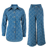 EVE Plaid Print Long Sleeve Loose Pants Suit GDAM-218571