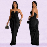 EVE V Neck Slolid Color Tube Top Dress BY-7135