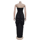 EVE V Neck Slolid Color Tube Top Dress BY-7135