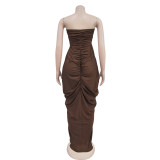 EVE V Neck Slolid Color Tube Top Dress BY-7135