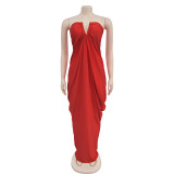 EVE V Neck Slolid Color Tube Top Dress BY-7135