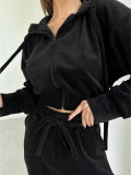 EVE Hooded Zipper Sport Velour Jacket Pants Set MIL-116