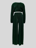 EVE Solid Color Long Sleeve Wide Leg Pants Suit MIL-121