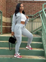EVE Zipper Patchwork Padded Casual Sport Pants Suit MIL-110