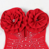 EVE Plus Size Hot Drill Pearl Deep V Mini Dress NY-3339