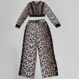EVE Plus Size Leopard Print Long Sleeve Pants Suit NY-10958