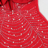 EVE Plus Size Hot Drill Pearl Deep V Mini Dress NY-3339