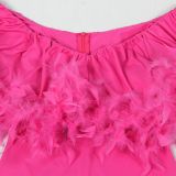EVE Plus Size One Shoulder Feather Slim Mini Dress NY-3323