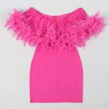 EVE Plus Size One Shoulder Feather Slim Mini Dress NY-3323
