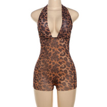 EVE Pre Order: About 7 work days shipping Deep V Neck Halterneck Leopard Romper YUEM-900900