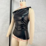 EVE PU Slash Neck Irregular Top GPBY-244