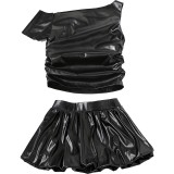 EVE Pre Order: About 7 work days shipping PU Leather Off Shoulder Skirt Suit YUEM-900901