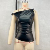 EVE PU Slash Neck Irregular Top GPBY-244