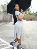 EVE Short Sleeve Crop Tops And Long Skirt 2 Piece Set GFTF-8803