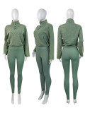 EVE Solid Color Stand Collar Sport Two Piece Pants Set CH-24069