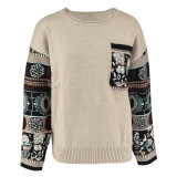 EVE Loose Print Color Block Knits Tops GDAM-7198