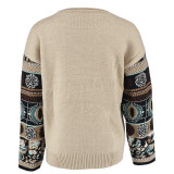 EVE Loose Print Color Block Knits Tops GDAM-7198