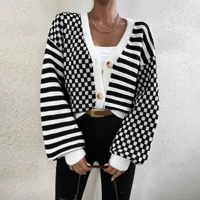 EVE Plaid Patchwork Stripe Knits Coats GDAM-1027