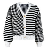 EVE Plaid Patchwork Stripe Knits Coats GDAM-1027