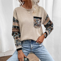 EVE Loose Print Color Block Knits Tops GDAM-7198
