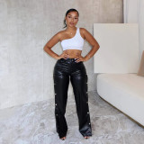 EVE Fashion Slim Hollow Out PU Leather Pants GSMJ-6979