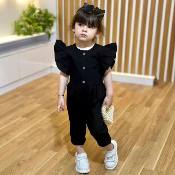 EVE Kids Gril Solid Color Ruffled Sleeve Jumpsuit GYAY-8115