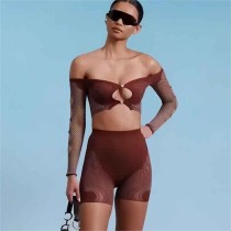EVE One Shoulder Long Sleeve Hollow Out Short Suit GYDE-045