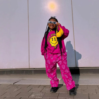 EVE Kids Grils Print Long Sleeve Sweatshirt Pants Suit GYAY-8113
